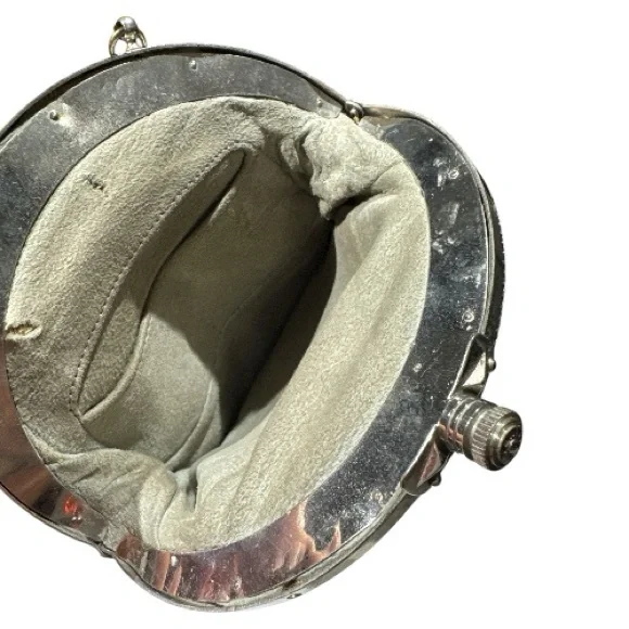 Vintage Victorian Style Silver Tone Mounted Black Velvet Bag with Belt Clip - Picture 9 of 14